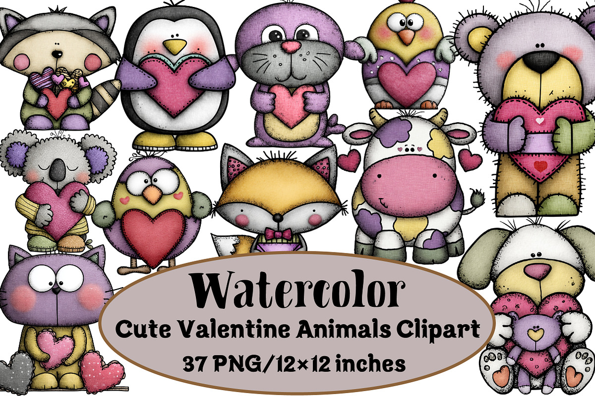 Cute Valentine Animals Clipart, an Illustration by Design Market (Photo 1 of 3)