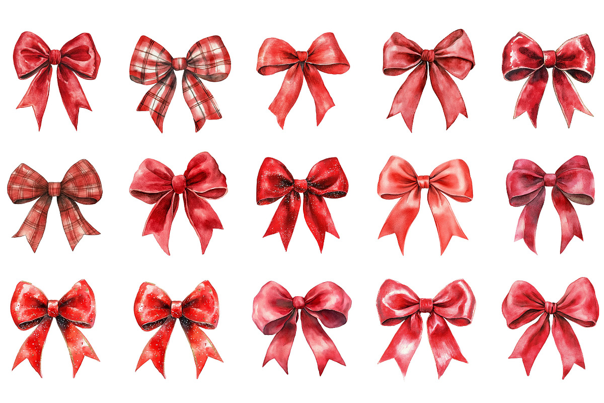 Red Coquette Christmas Bow Bundle, an Illustration by Designking (Photo 3 of 5)