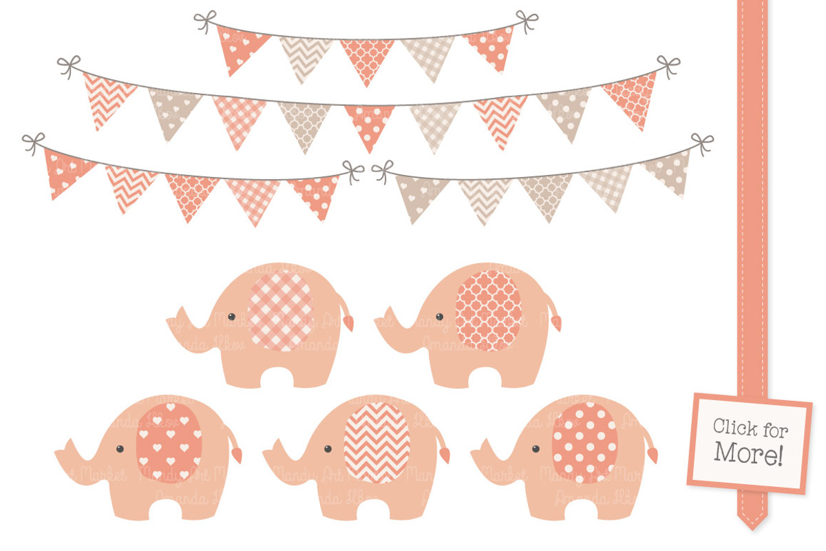 Peach Elephant Clipart & Patterns, an Illustration by Amanda Ilkov (Photo 2 of 3)