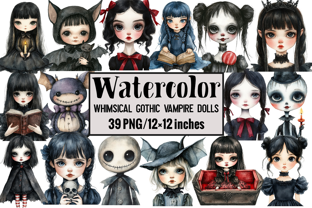 Whimsical Gothic Vampire Dolls, an Illustration by Design Market (Photo 1 of 3)