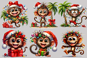 Funny Christmas monkeys clipart, an Animal Illustration by AnetArtStore (Thumbnail 3 of 7)