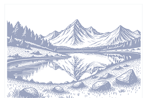 Stylish Mountain Landscape Art, a Finance Illustration by CarWrap design