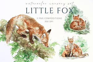 Little Fox Watercolor Nursery Set, an Animal Illustration by Kolorata Art