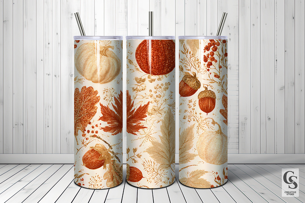 Fall Glitter Leaves & Pumpkins Paper, a Pattern Graphic by Creative Store (Photo 5 of 5)