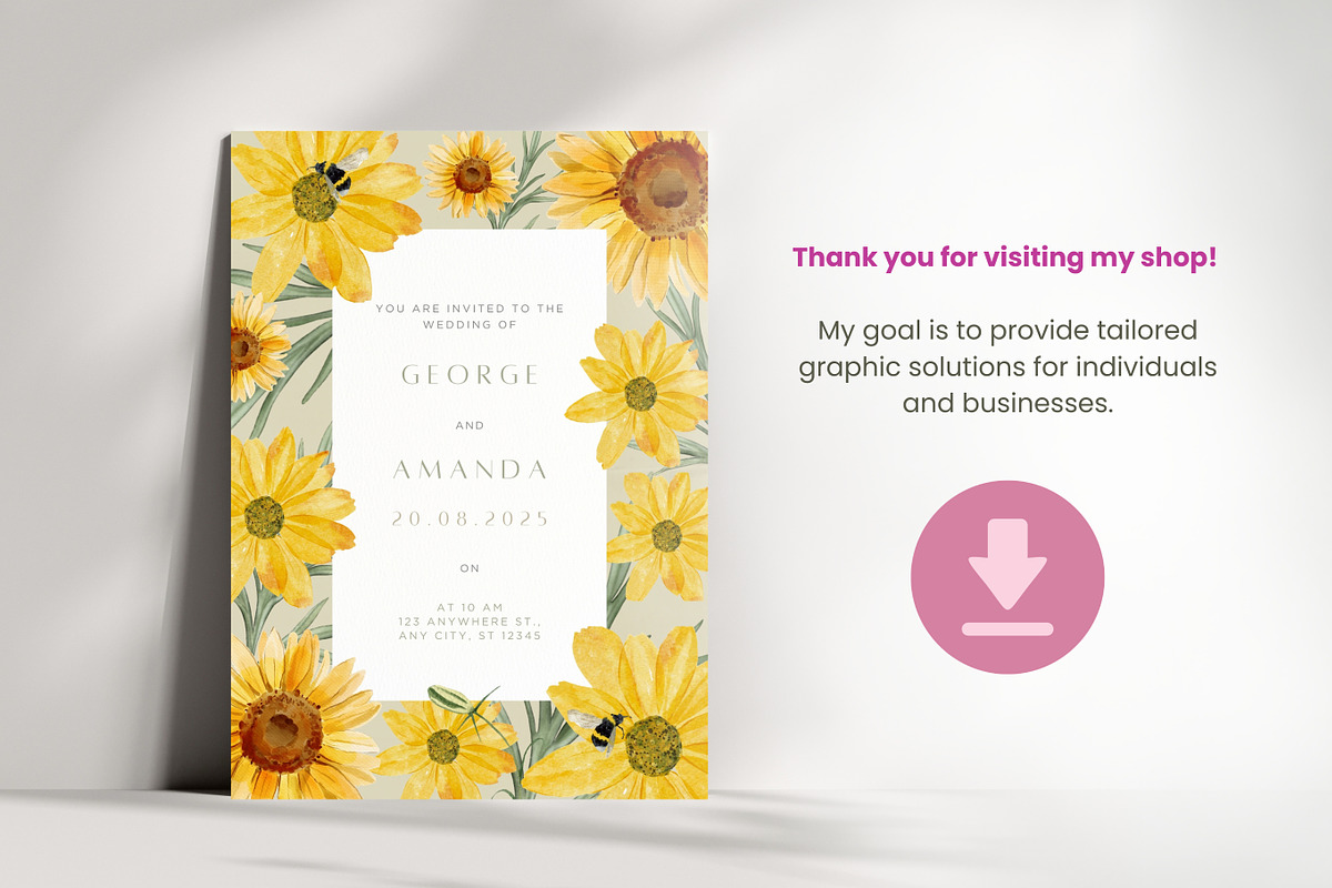 Sunflower Wedding Invitation, an Invitation Template by cmatworks (Photo 3 of 4)