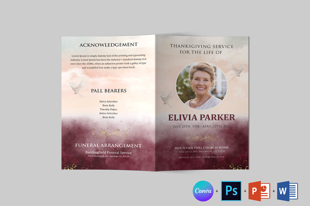Heaven Dove Funeral Program Template, a Brochure Template by Designscozy (Photo 5 of 8)