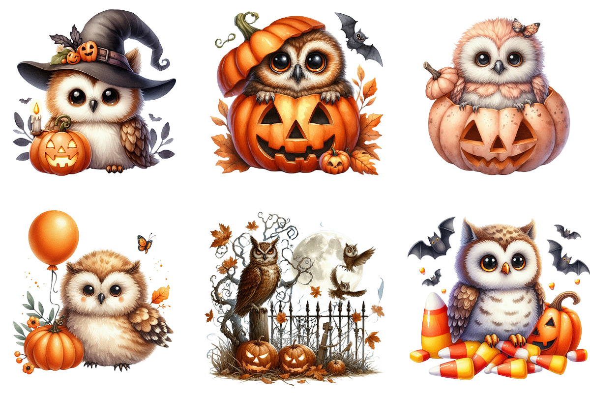 Fall Owl Halloween Owl Clipart, an Illustration by DreamArtGraphic (Photo 2 of 4)