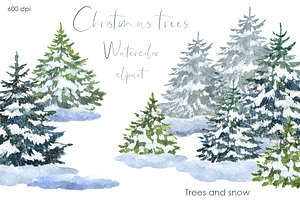 Watercolor Clipart. Winter Trees