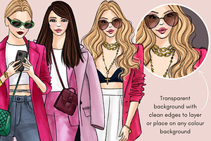 Girls In Pink 3 - Light Skin Clipart