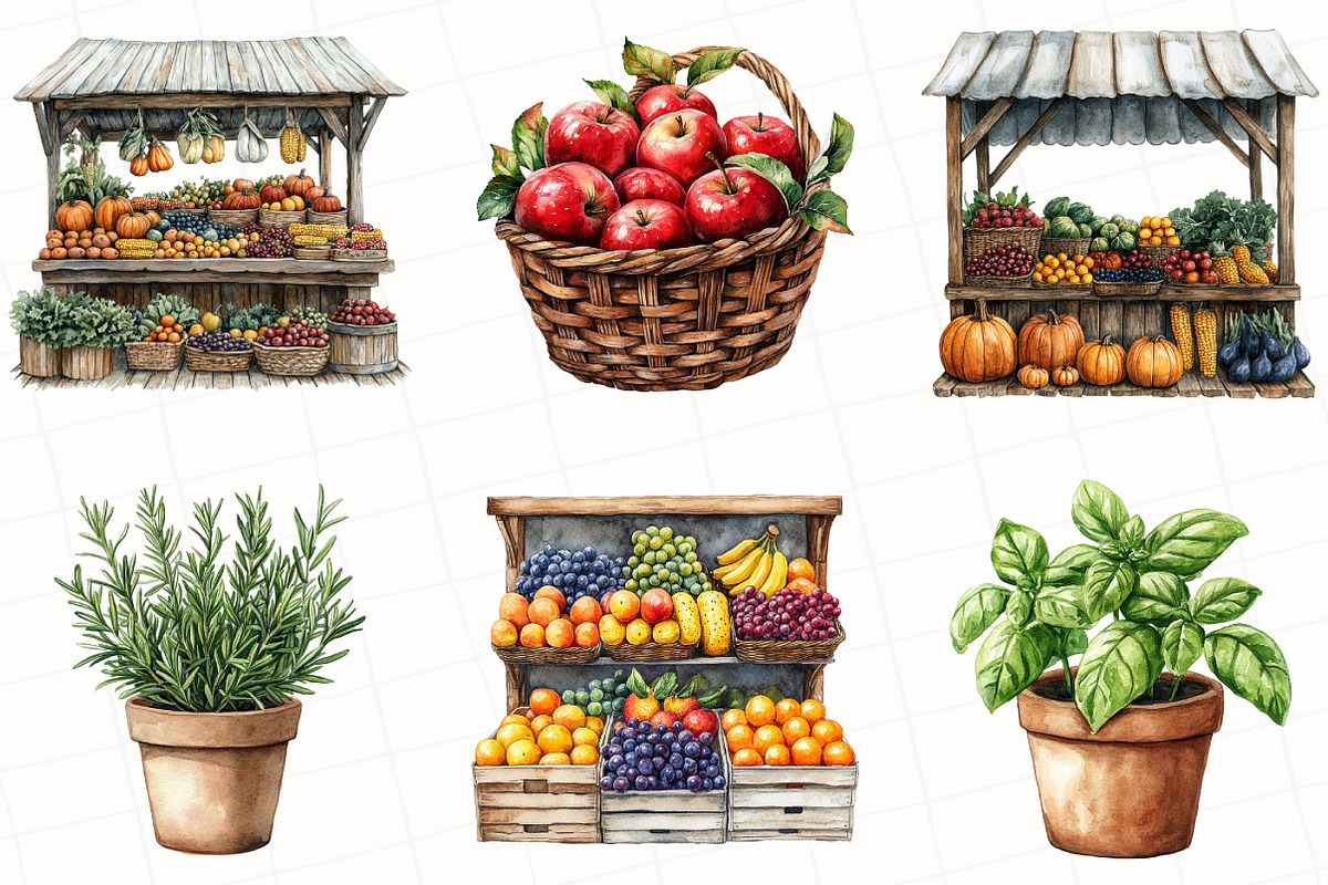Farmers Market Watercolor Clipart, an Illustration by OK Design (Photo 5 of 5)