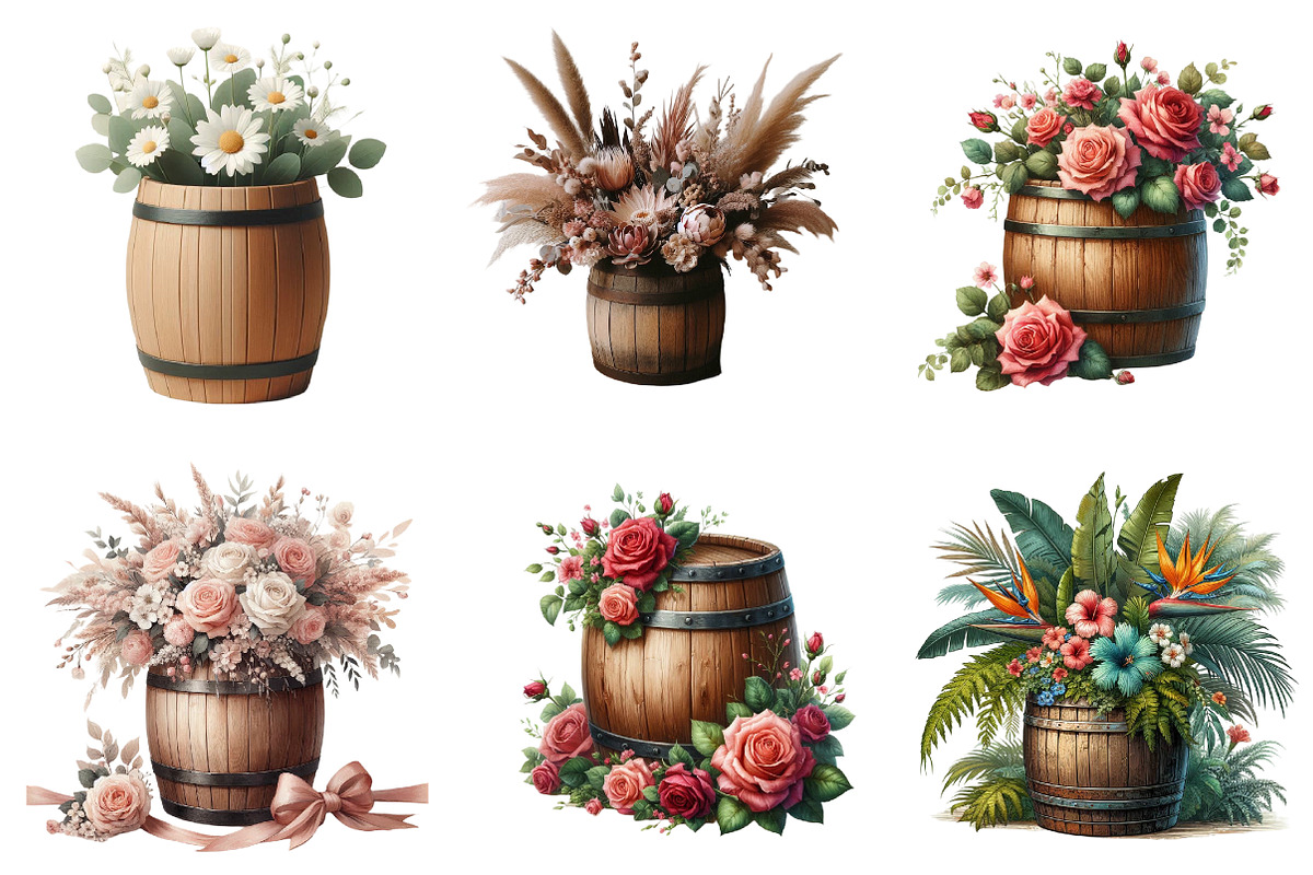 Floral Barrel Clipart - Copy, an Illustration by DreamArtGraphic (Photo 3 of 4)