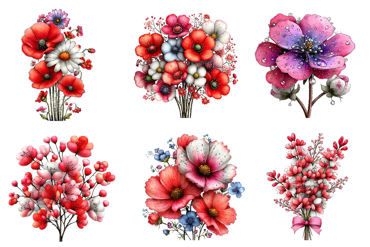 Whimsical Wildflowers Clipart,Spring, an Illustration by Dream Creation (Photo 6 of 8)
