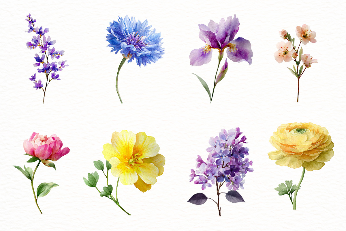 Watercolor Spring Flowers Clipart, an Illustration by Designworld (Photo 3 of 6)