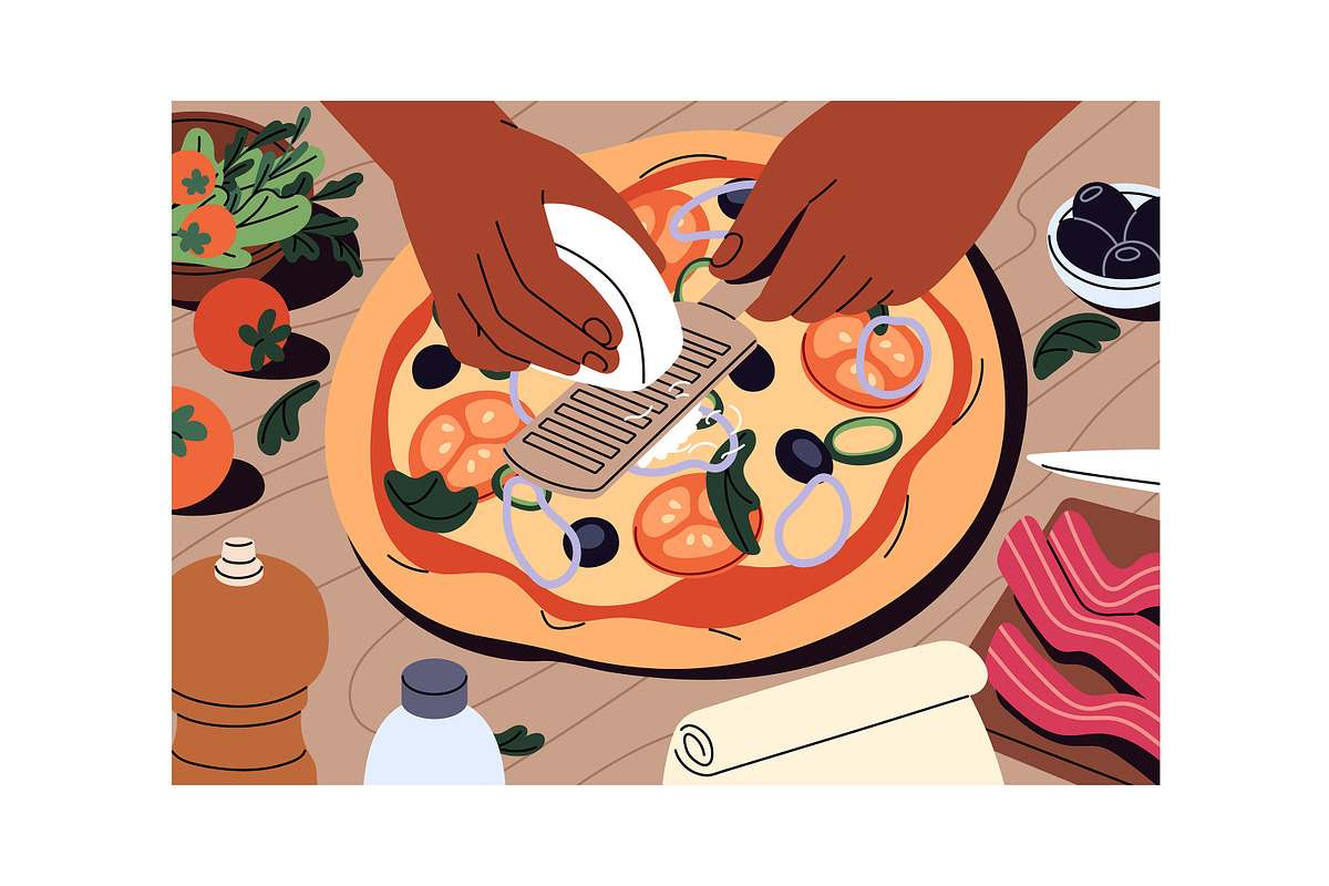 Hands cooking food, top view set, a Food Illustration by PaperTrident (Photo 6 of 8)