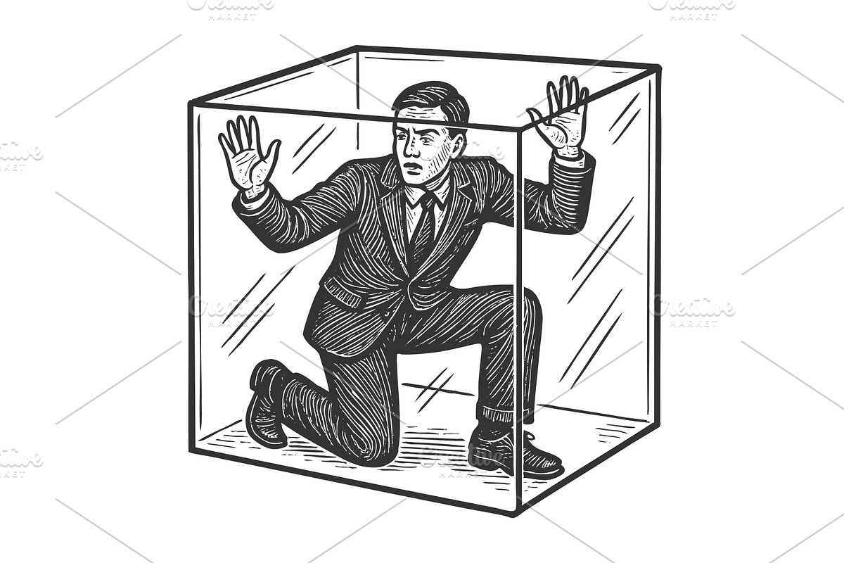 Man trapped in glass box concept, a Person Illustration by AlexArt