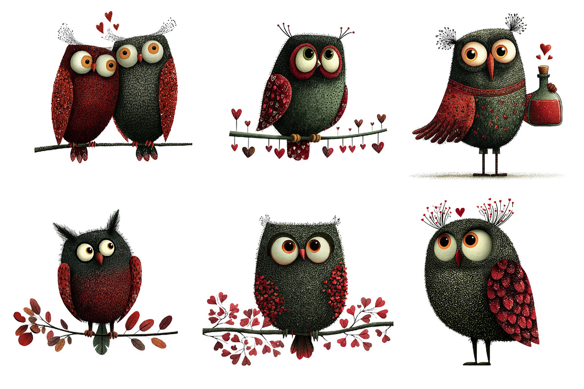Whimsical valentine Owl Clipart, an Illustration by Dream Creation (Photo 3 of 8)