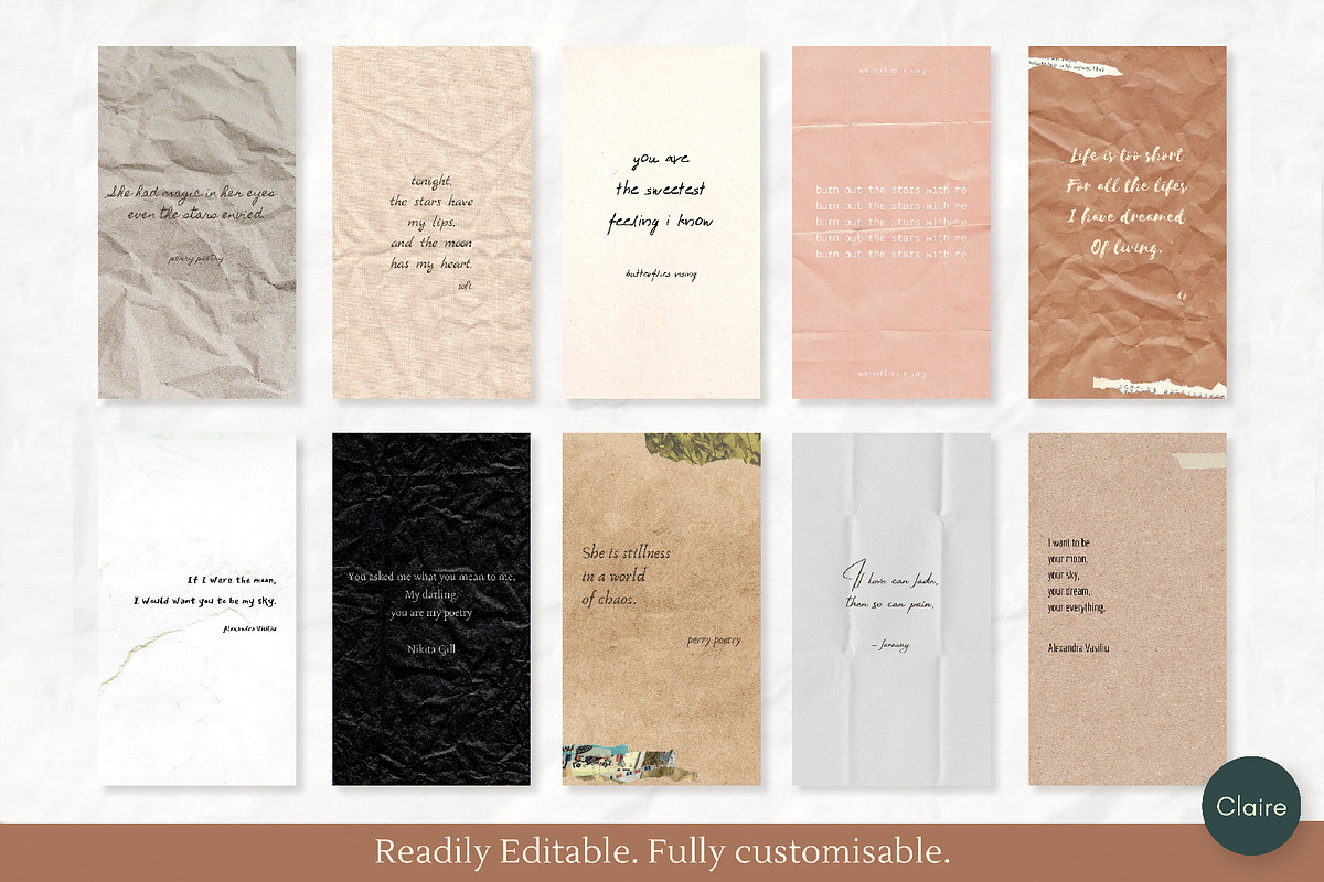 Paper Poem Quotes Pack Canva, a Social Media Template by Clairee Design Studio (Photo 5 of 7)