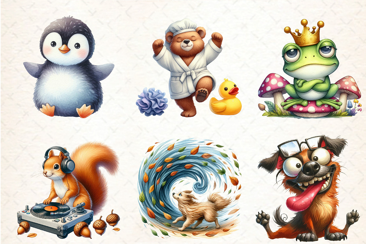 Watercolor Funny Crazy Animals Clipa, an Illustration by DreamCafeArt (Photo 4 of 7)