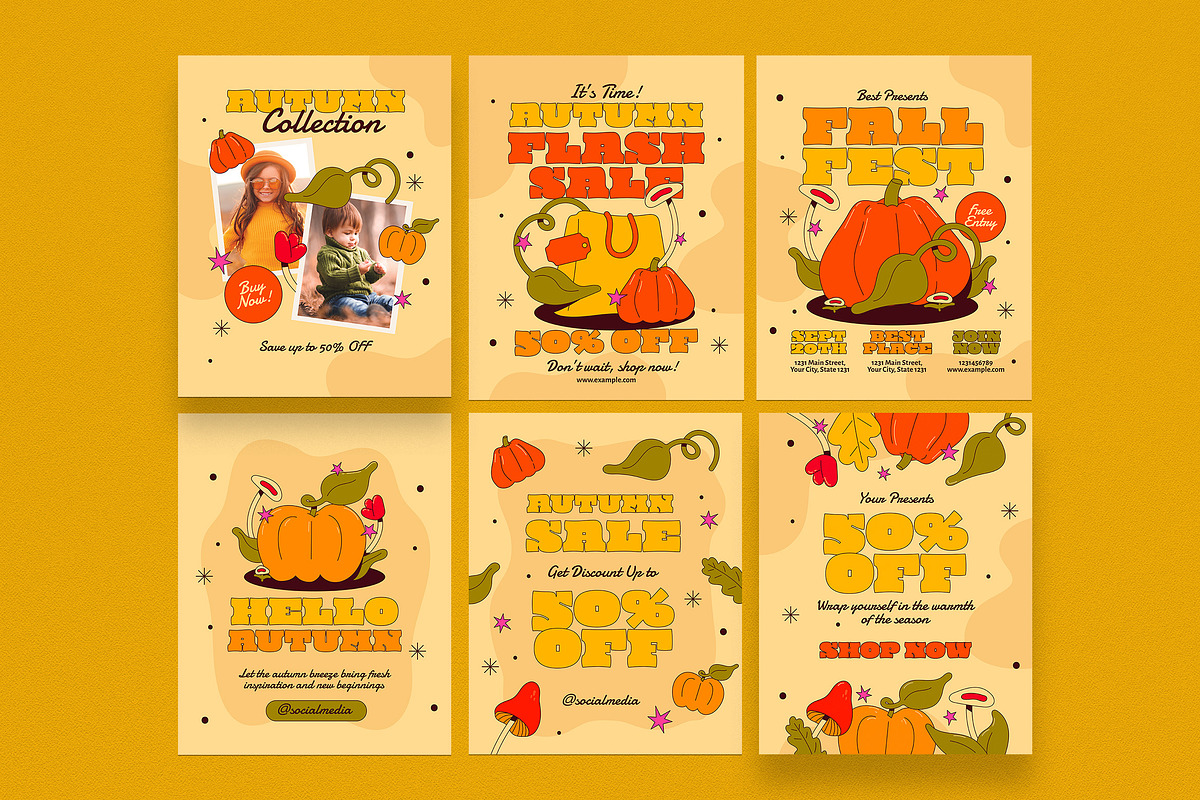 Retro Autumn Instagram Portrait Post preview 2
