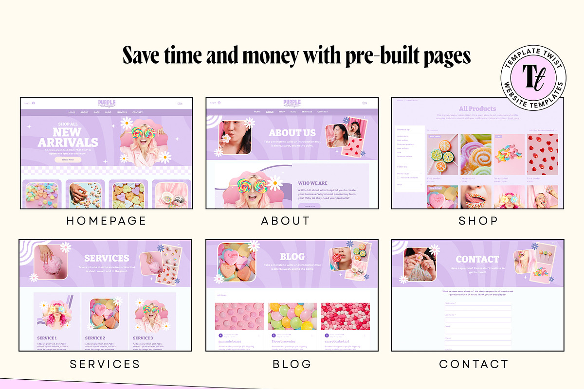Retro Purple Y2K Website Template, a Wix Template by Template Twist Shop (Photo 6 of 10)