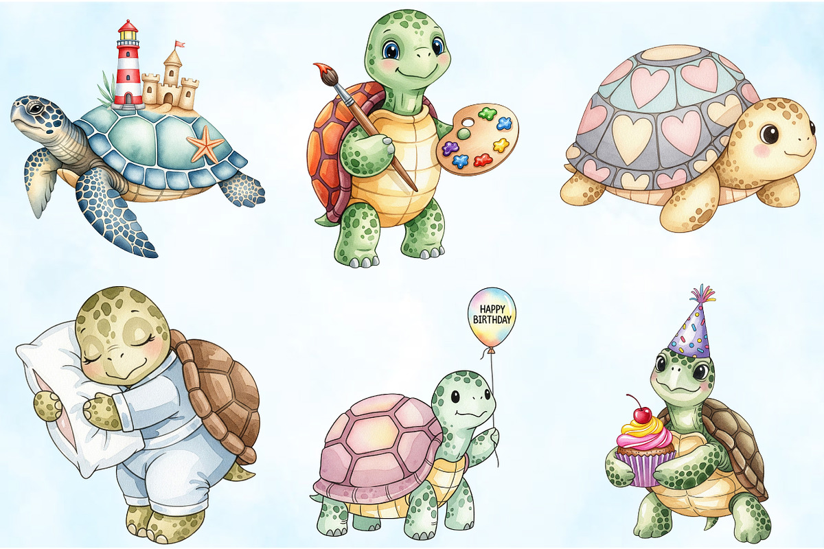 Watercolor Turtle Clipart Bundle, an Illustration by Craft Nest (Photo 4 of 6)