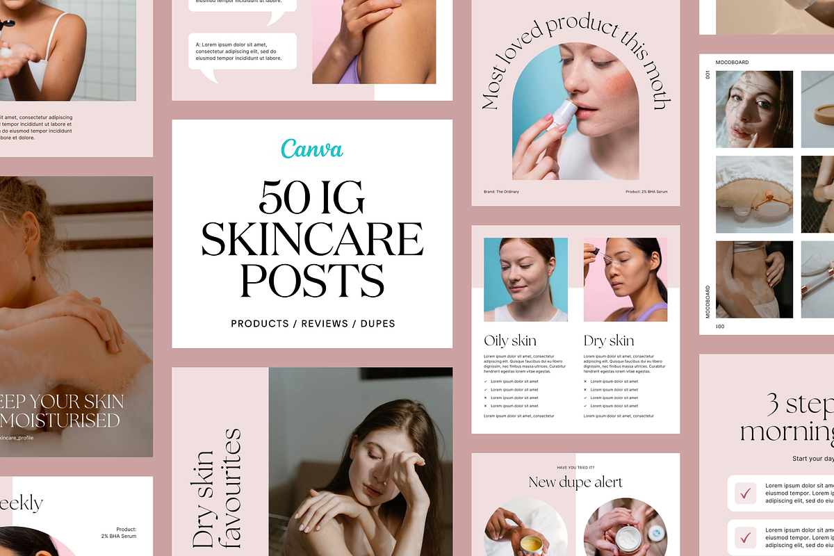 50 Pink Skincare Instagram posts, a Social Media Template by Studio K (Photo 1 of 9)