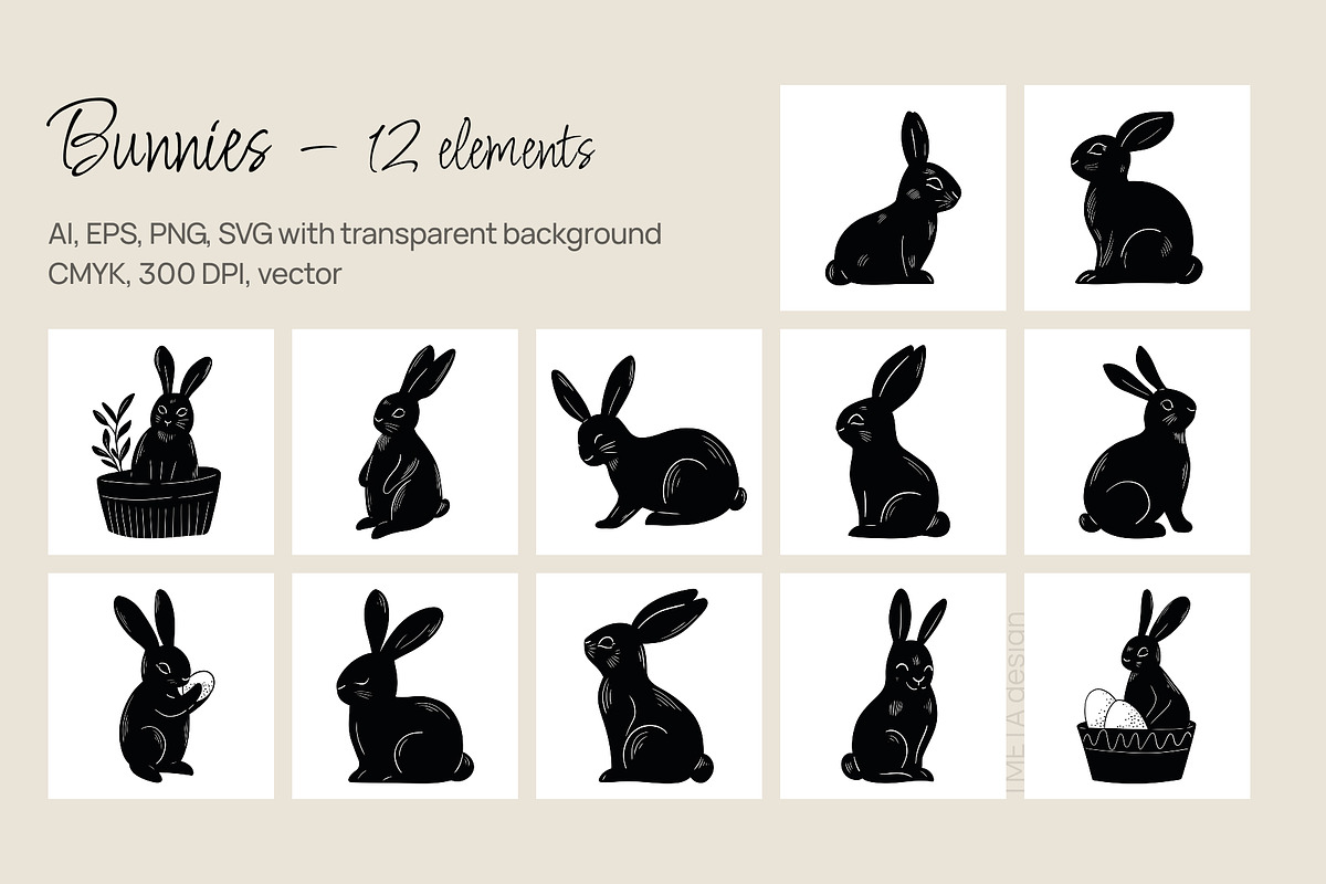 Spring Bunny & Floral Clipart Set, an Animal Illustration by Tmeta Design (Photo 2 of 11)