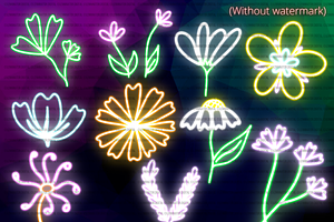 Neon Spring Flowers Clipart PNG