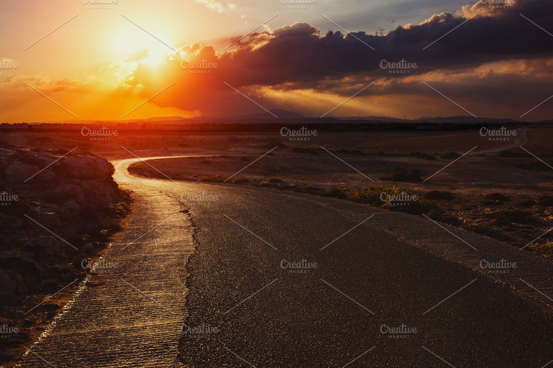 Road sunset between hills., a Nature Photo by odpium