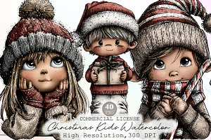Christmas Kids Watercolor Clipart, an Illustration by Sublimation Artist