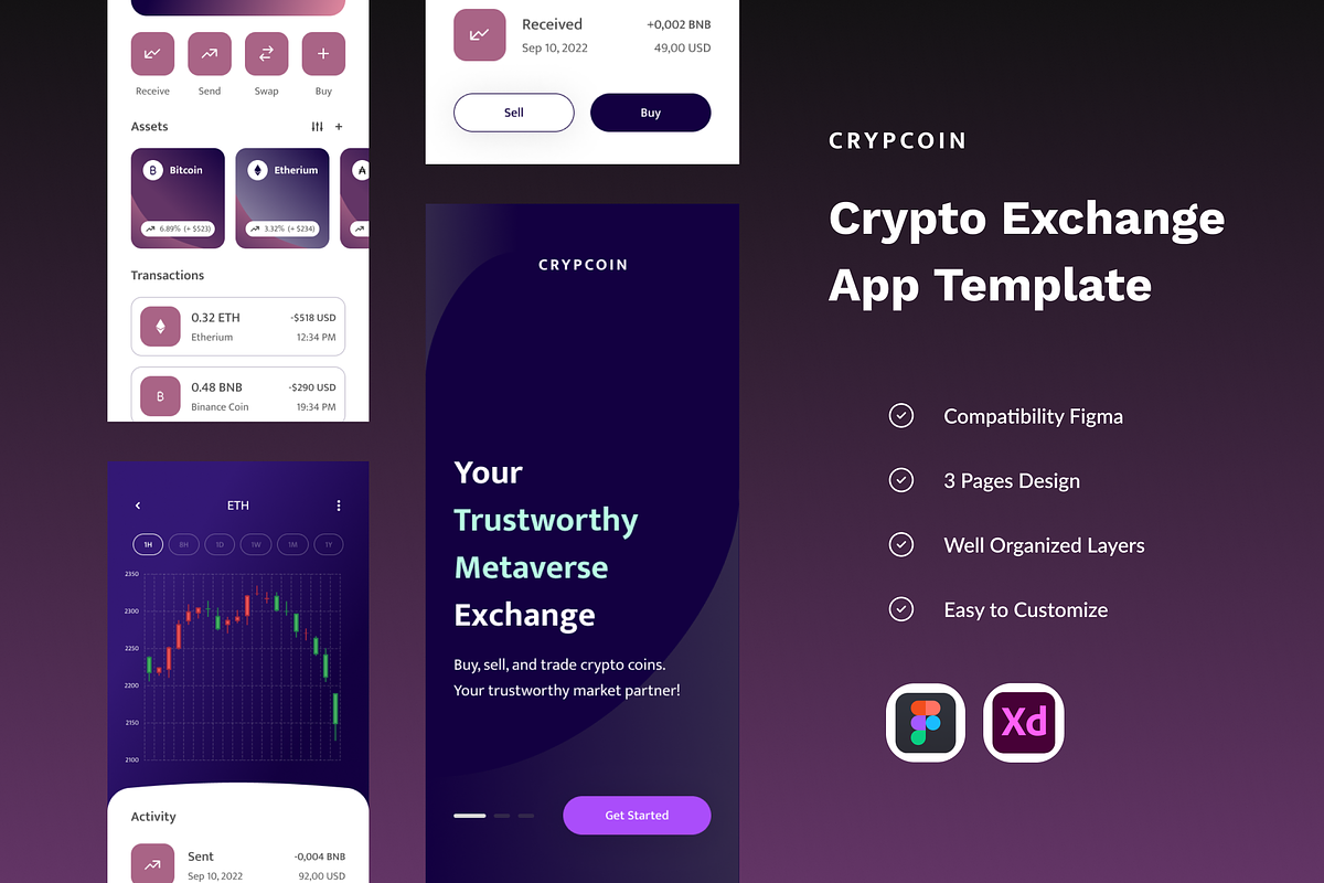 Crypcoin - Crypto Exchange UI Kit, an App Template by MikroType Std (Photo 1 of 2)