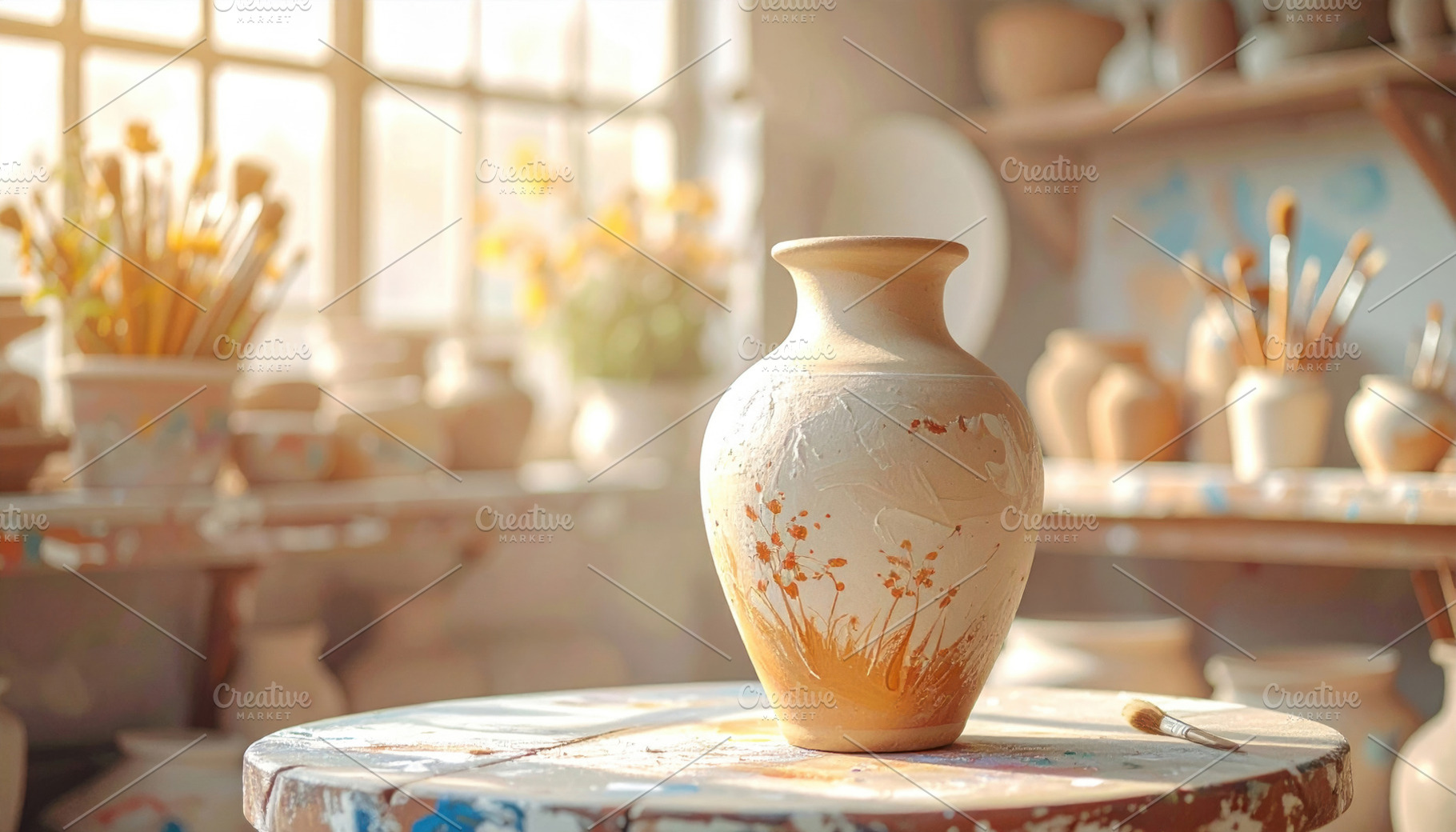 Hand-Painted Ceramic Vase in Sunlit Studio, an Arts & Entertainment Photo by Davizro's Market