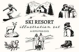 Winter Mountain Ski Resort Set