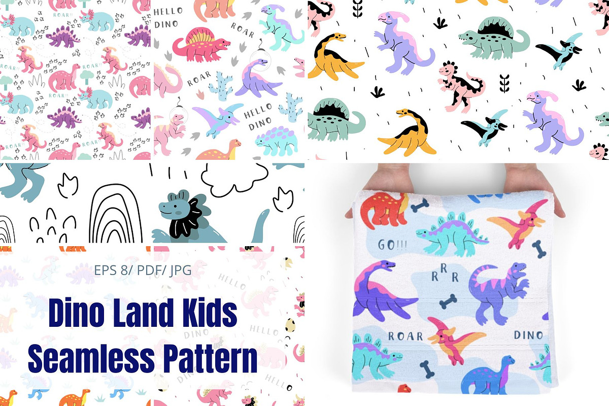Dino Land Kids Seamless Pattern, a Pattern Graphic by ItsReksita Pattern (Photo 1 of 9)