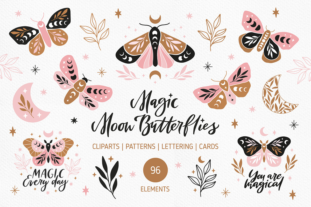 Magic Moon Butterflies Clipart Set, an Object Graphic by Alena Koval (Photo 1 of 15)