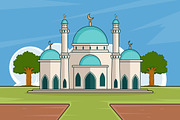 Mosque building landscaped vector, a Decorative Illustration by zyxroun shop (Thumbnail 1 of 3)