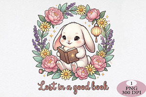 Lost in a Good Book Bunny PNG, an Illustration by Daily.Designs