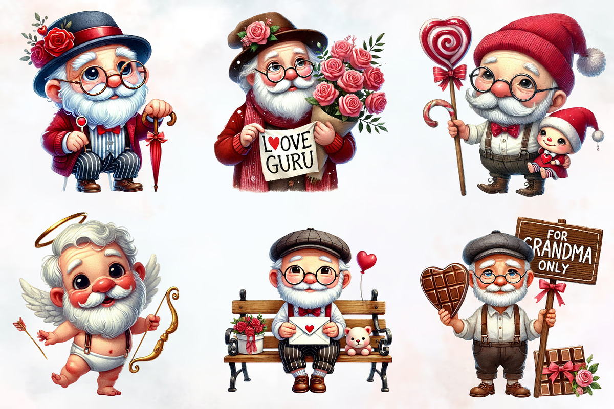 Funny Valentine's grandpa clipart, an Illustration by RobertsArt (Photo 3 of 7)