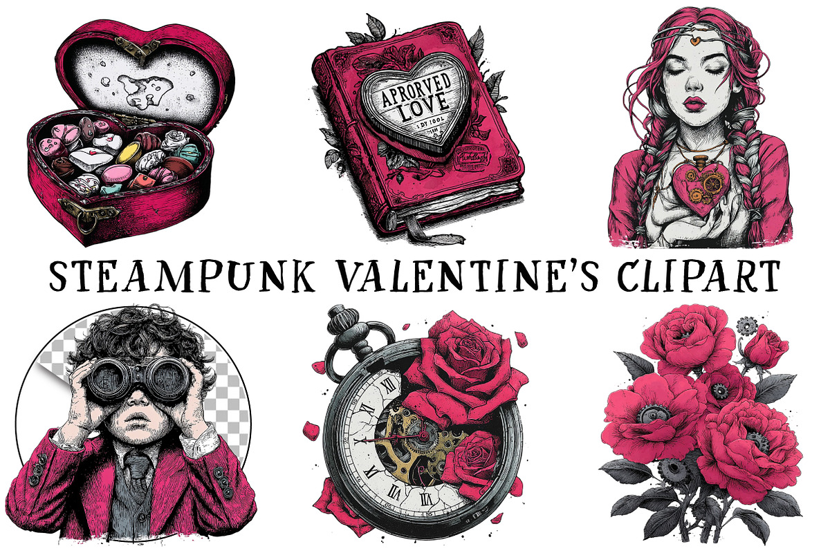 Steampunk Valentine's Clipart, an Illustration by OK Design (Photo 2 of 6)