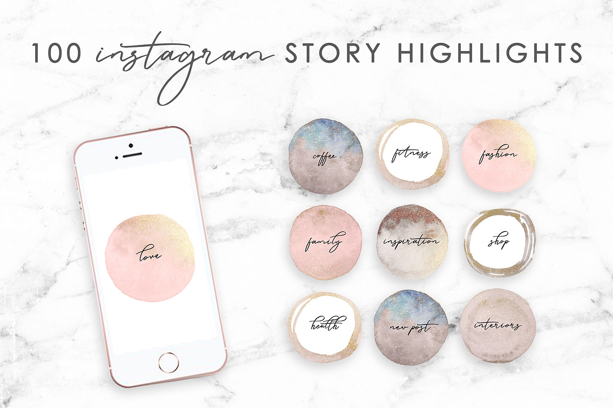 100 Instagram Story Highlight Icons, a Social Media Template by DesignStudioTeti (Photo 1 of 6)