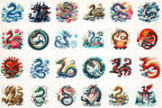Watercolor Japanese Dragon Clipart, an Illustration by DreamCafeArt (Thumbnail 2 of 7)