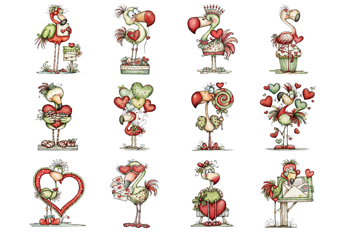 Funny Valentines Flamingo Clipart, an Illustration by Design Market (Photo 3 of 3)