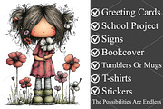 Watercolor Girls with Flowers PNG, a Seasonal Illustration by Canvas Craft (Thumbnail 3 of 7)