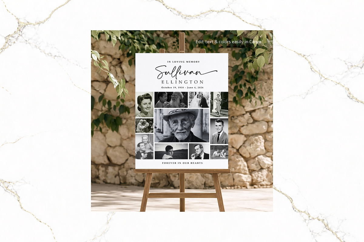 Funeral Photo Collage BW Canva FR003, a Poster Template by TyphoonStudio (Photo 7 of 8)