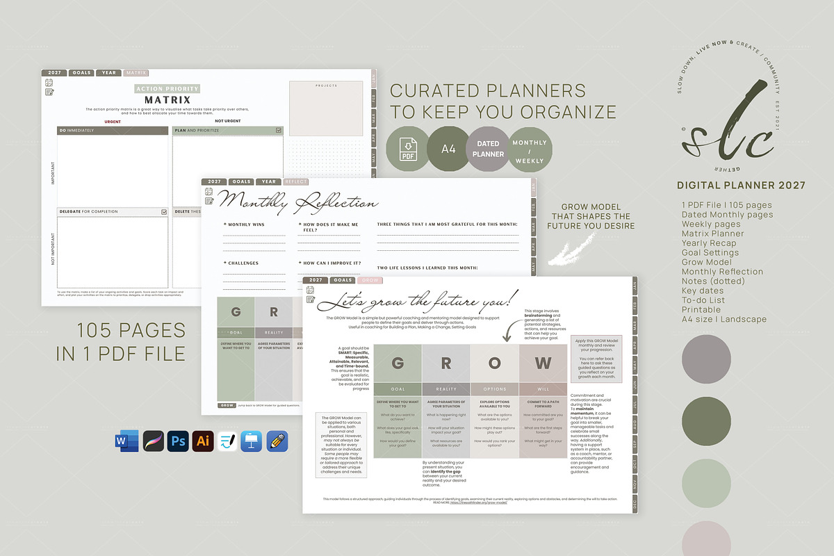 Digital Planner 2027 Print, a Stationery Template by slowlivecreate (Photo 2 of 4)