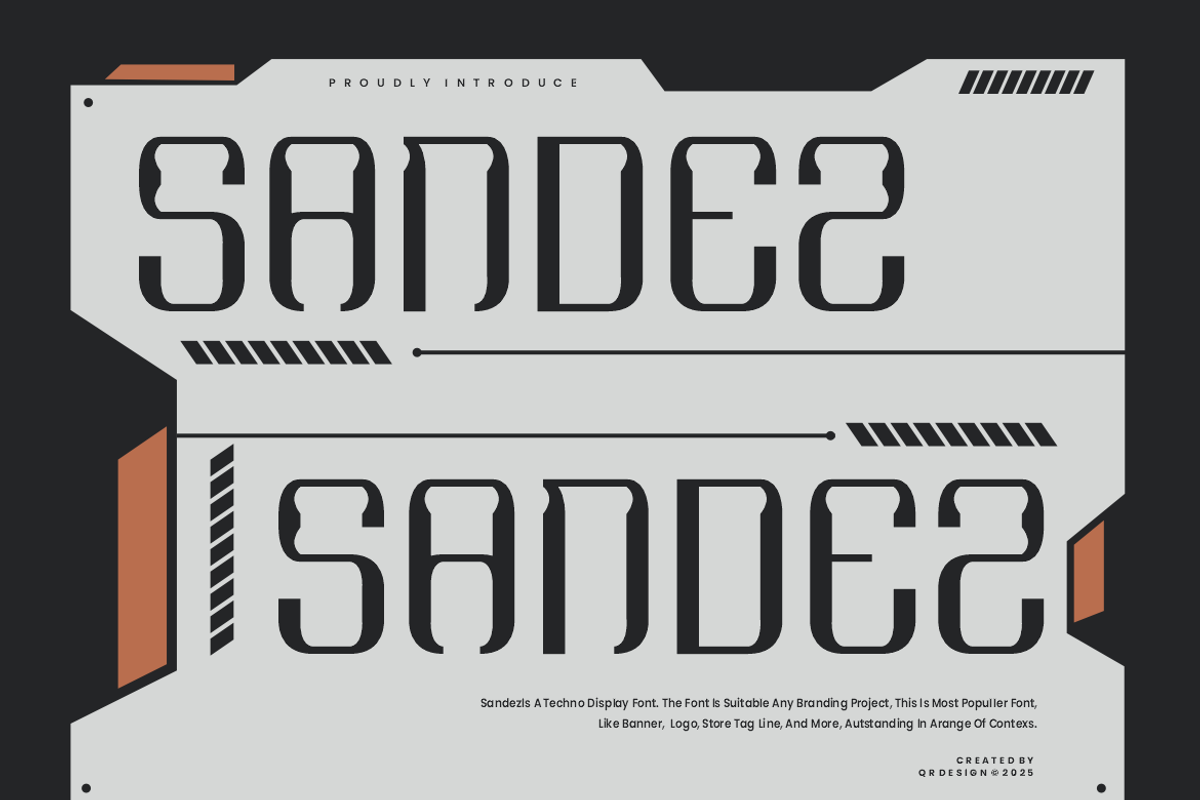 Sandez - Techno Font, a Sans Serif Font by QR Design Studio (Photo 1 of 6)