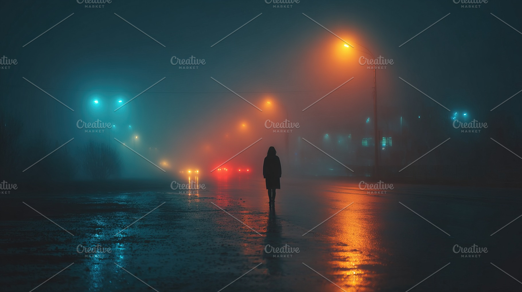 Lonely Figure on Foggy Night Street, a Person Photo by Ales Munt