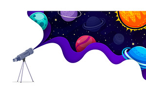 Telescope with paper cut space, a Technology Illustration by Vector Tradition