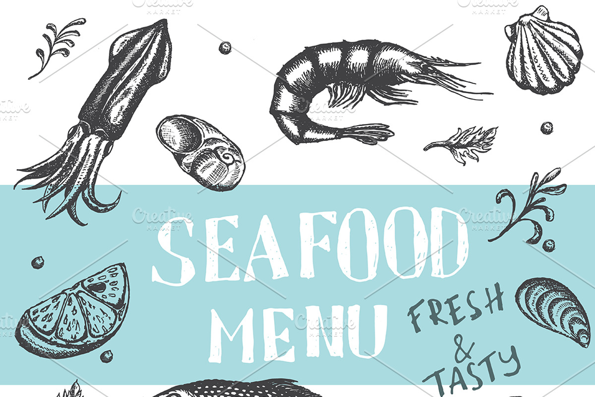 Vintage vector seafood set, a Graphic by SHom (Photo 2 of 6)