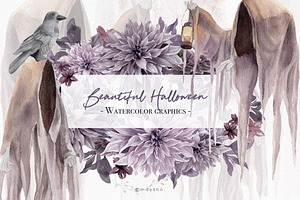 Watercolor Flower, Halloween Clipart